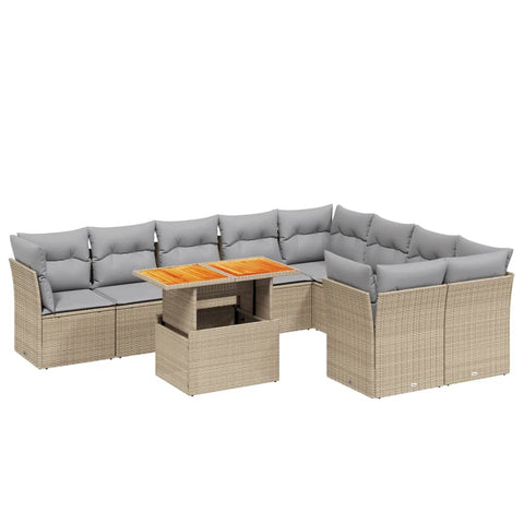 10-tlg. Garten-Sofagarnitur mit Kissen Beige Poly Rattan - kalb-Living.de
