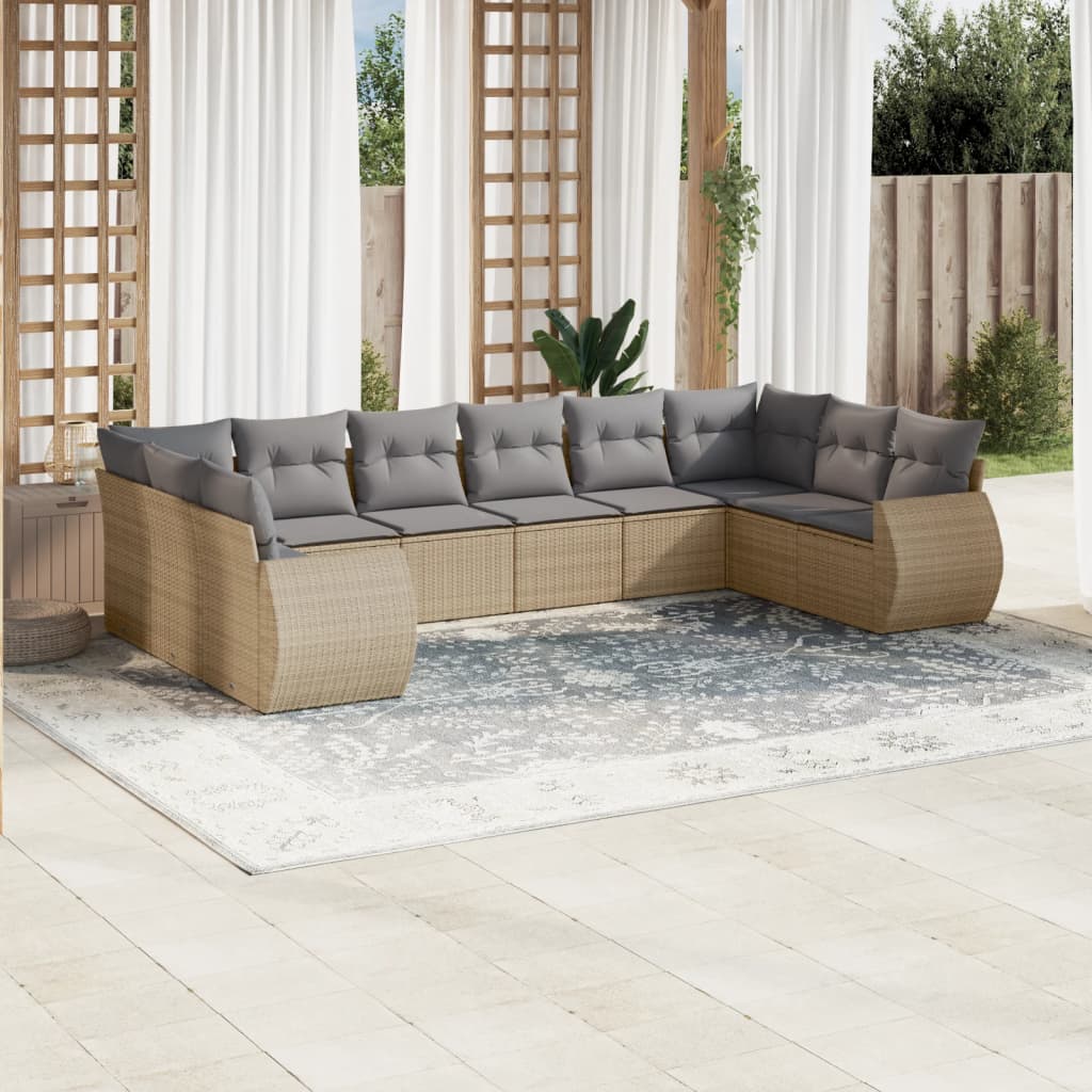 10-tlg. Garten-Sofagarnitur mit Kissen Beige Poly Rattan - kalb-Living.de