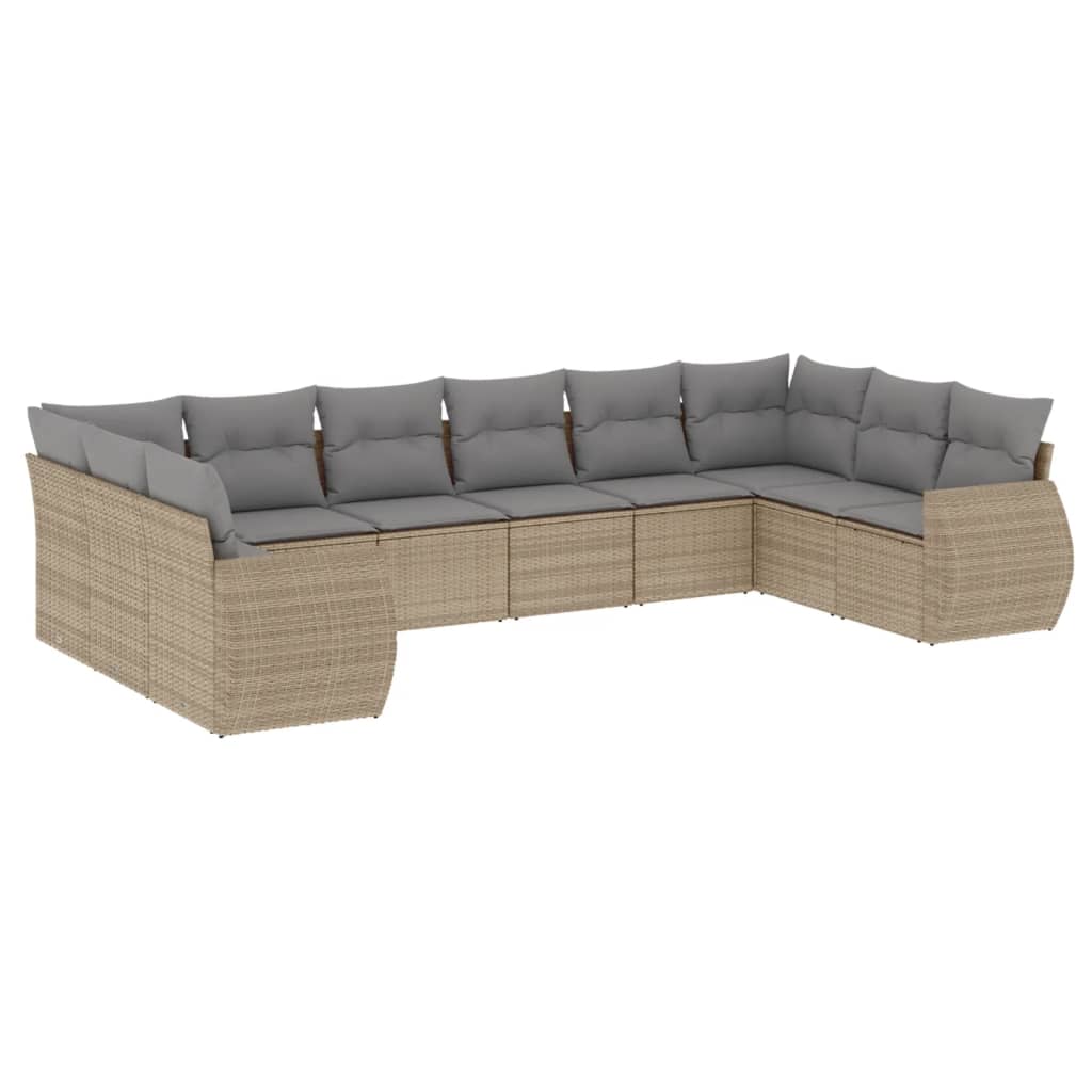 10-tlg. Garten-Sofagarnitur mit Kissen Beige Poly Rattan - kalb-Living.de