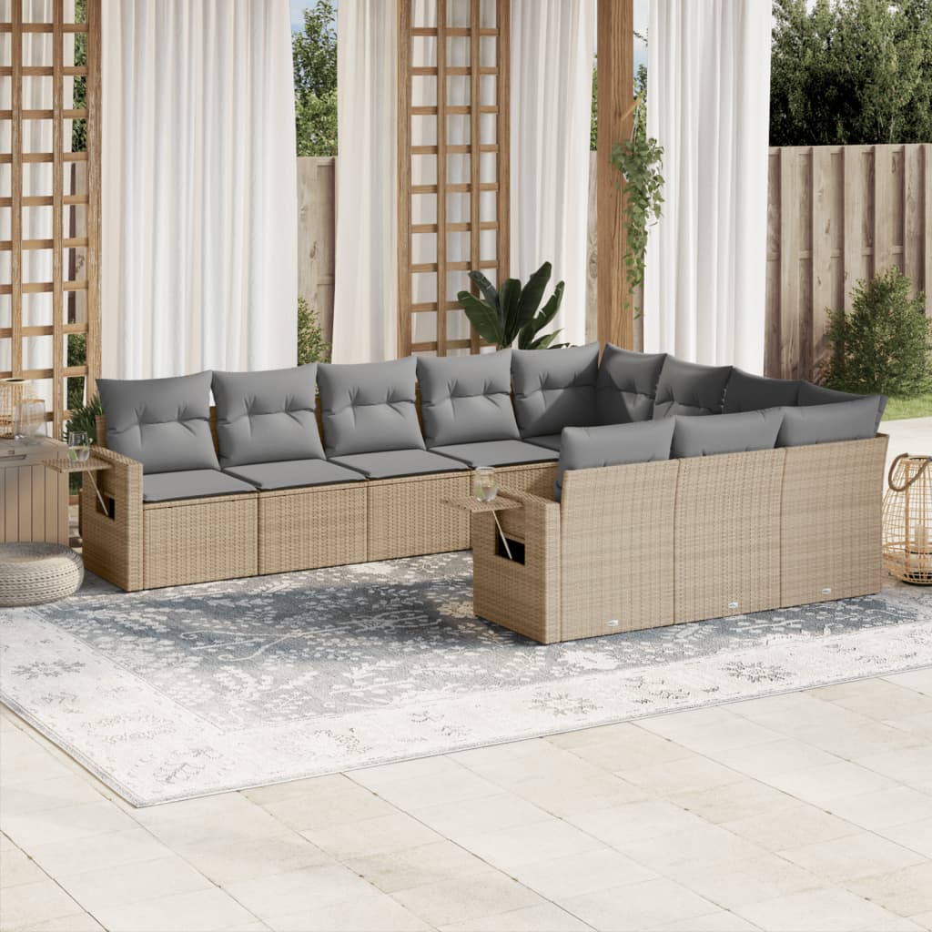 10-tlg. Garten-Sofagarnitur mit Kissen Beige Poly Rattan - kalb-Living.de