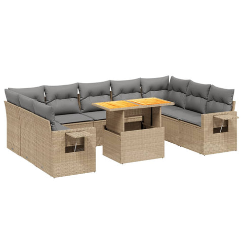 10-tlg. Garten-Sofagarnitur mit Kissen Beige Poly Rattan - kalb-Living.de