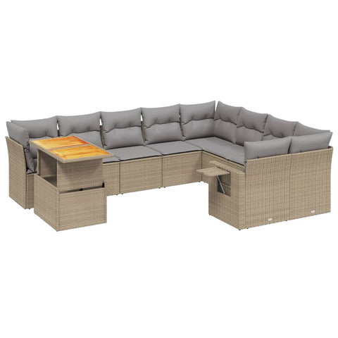 10-tlg. Garten-Sofagarnitur mit Kissen Beige Poly Rattan - kalb-Living.de