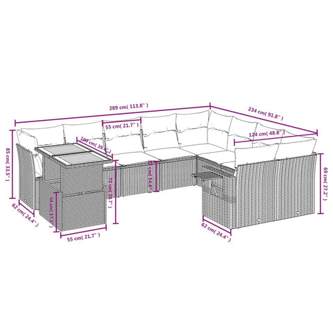 10-tlg. Garten-Sofagarnitur mit Kissen Beige Poly Rattan - kalb-Living.de