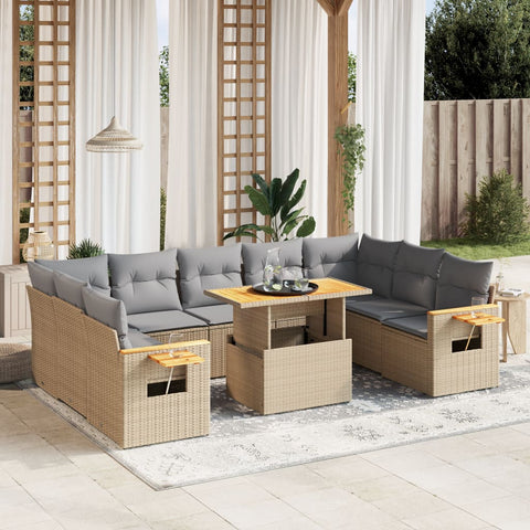 10-tlg. Garten-Sofagarnitur mit Kissen Beige Poly Rattan - kalb-Living.de