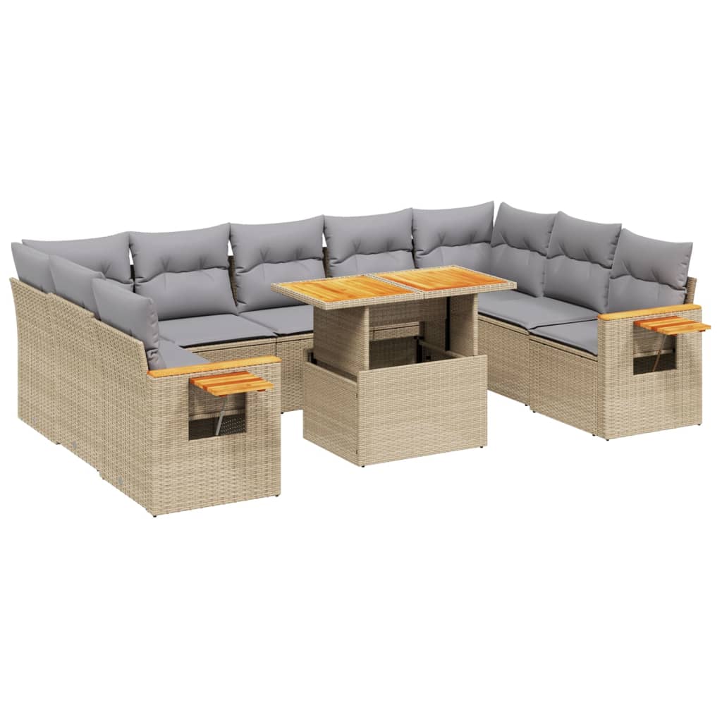 10-tlg. Garten-Sofagarnitur mit Kissen Beige Poly Rattan - kalb-Living.de