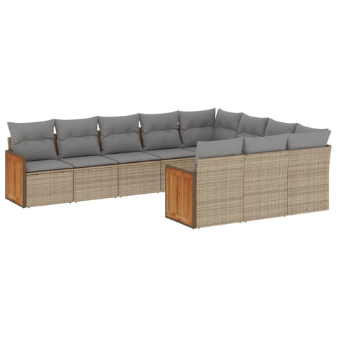 10-tlg. Garten-Sofagarnitur mit Kissen Beige Poly Rattan - kalb-Living.de