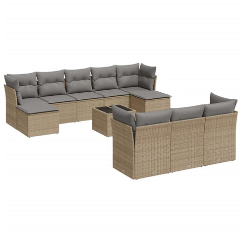 10-tlg. Garten-Sofagarnitur mit Kissen Beige Poly Rattan - kalb-Living.de