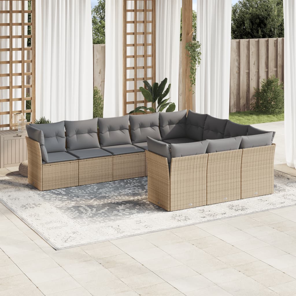 10-tlg. Garten-Sofagarnitur mit Kissen Beige Poly Rattan - kalb-Living.de