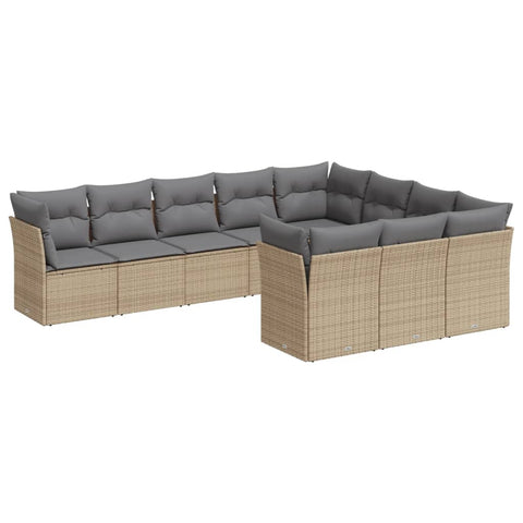 10-tlg. Garten-Sofagarnitur mit Kissen Beige Poly Rattan - kalb-Living.de