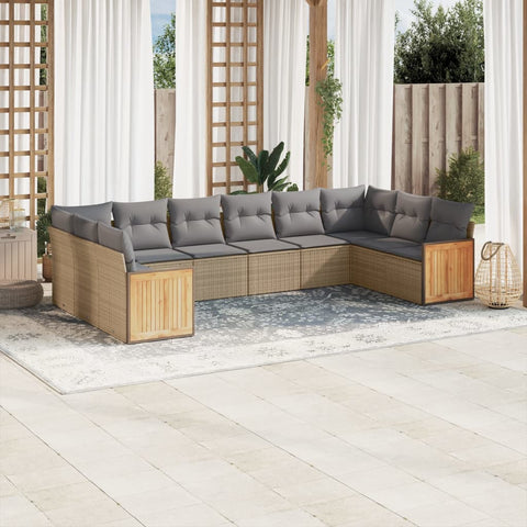 10-tlg. Garten-Sofagarnitur mit Kissen Beige Poly Rattan - kalb-Living.de
