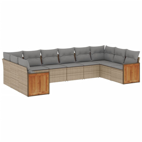 10-tlg. Garten-Sofagarnitur mit Kissen Beige Poly Rattan - kalb-Living.de