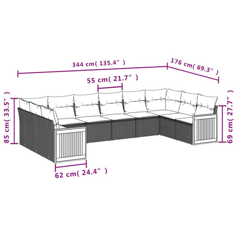 10-tlg. Garten-Sofagarnitur mit Kissen Beige Poly Rattan - kalb-Living.de