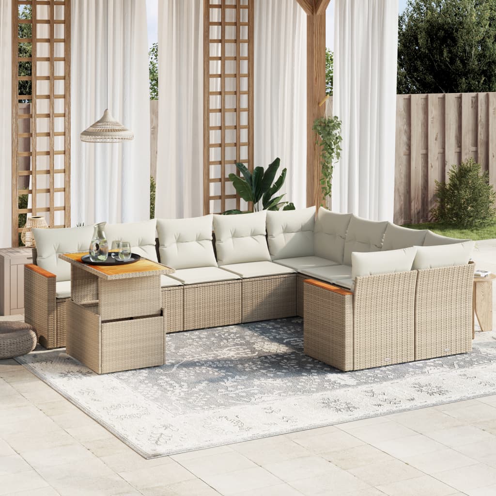 10-tlg. Garten-Sofagarnitur mit Kissen Beige Poly Rattan - kalb-Living.de