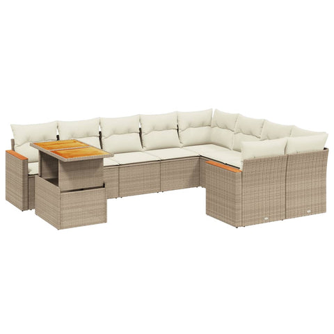 10-tlg. Garten-Sofagarnitur mit Kissen Beige Poly Rattan - kalb-Living.de
