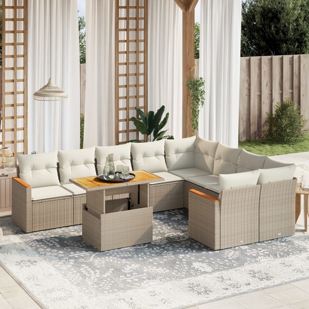 10-tlg. Garten-Sofagarnitur mit Kissen Beige Poly Rattan - kalb-Living.de