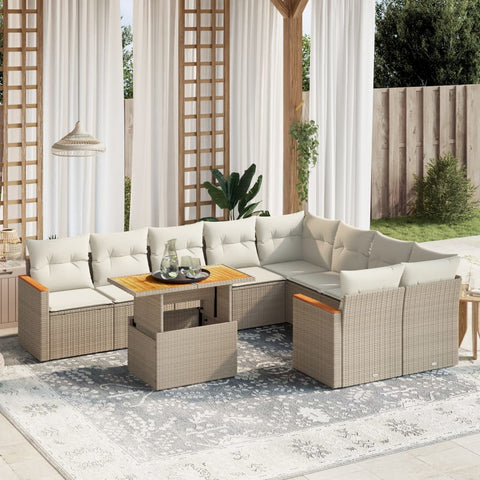 10-tlg. Garten-Sofagarnitur mit Kissen Beige Poly Rattan - kalb-Living.de