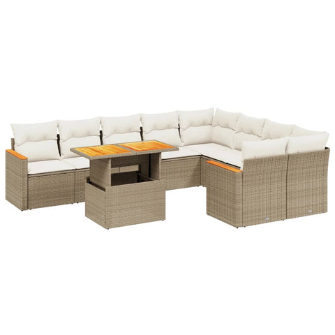 10-tlg. Garten-Sofagarnitur mit Kissen Beige Poly Rattan - kalb-Living.de