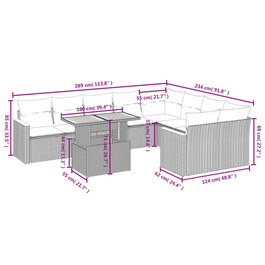 10-tlg. Garten-Sofagarnitur mit Kissen Beige Poly Rattan - kalb-Living.de