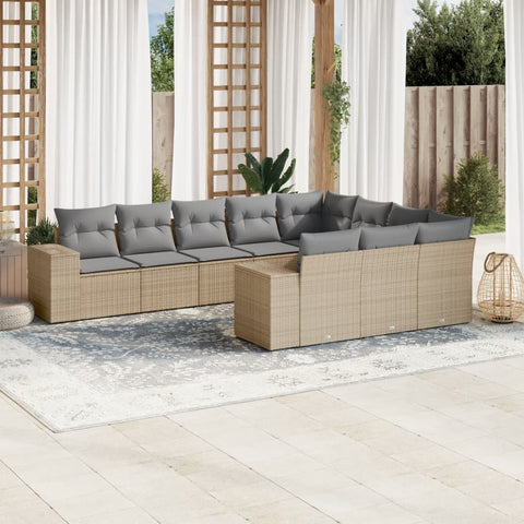 10-tlg. Garten-Sofagarnitur mit Kissen Beige Poly Rattan - kalb-Living.de