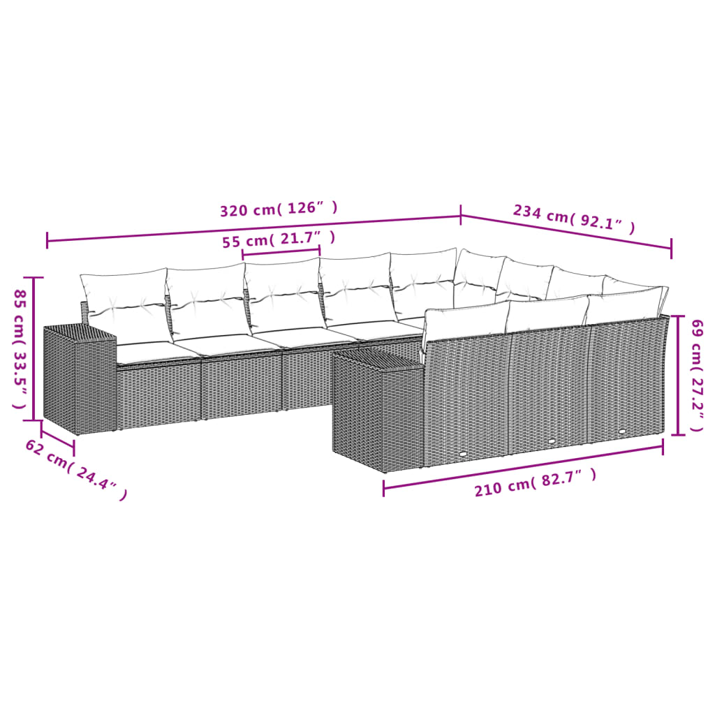 10-tlg. Garten-Sofagarnitur mit Kissen Beige Poly Rattan - kalb-Living.de