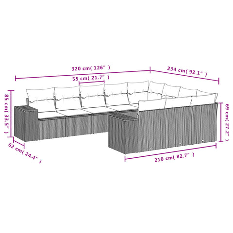 10-tlg. Garten-Sofagarnitur mit Kissen Beige Poly Rattan - kalb-Living.de