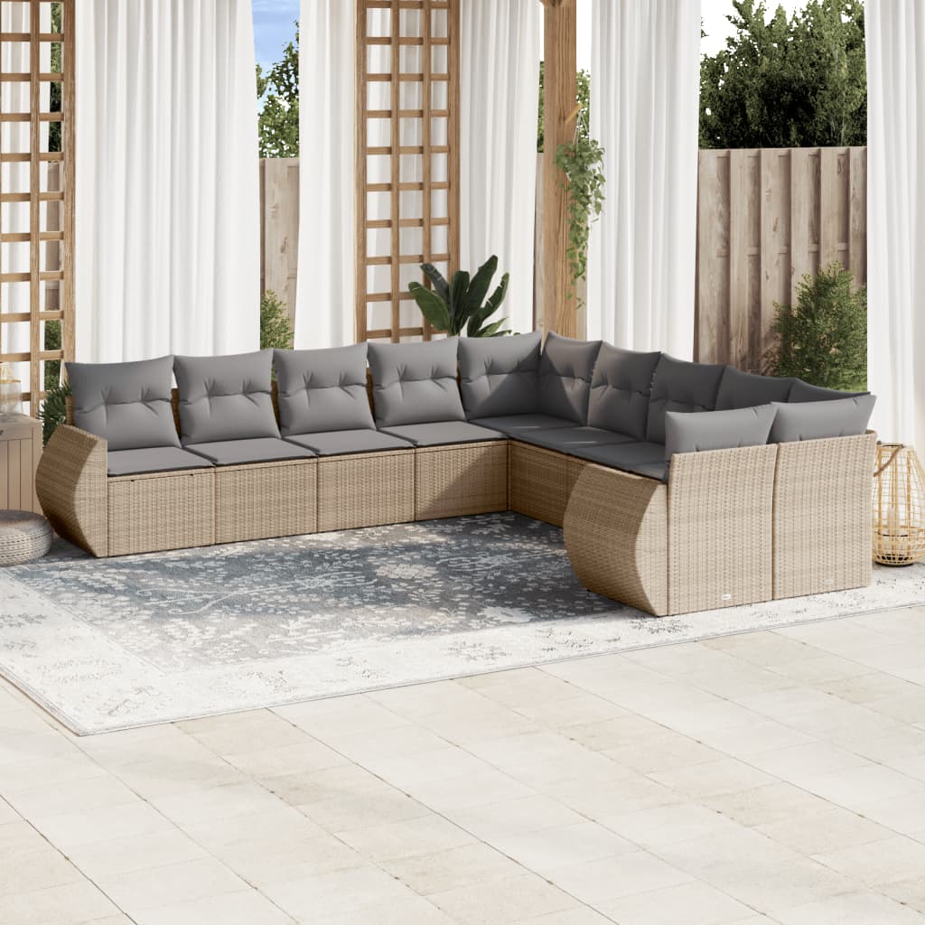 10-tlg. Garten-Sofagarnitur mit Kissen Beige Poly Rattan - kalb-Living.de