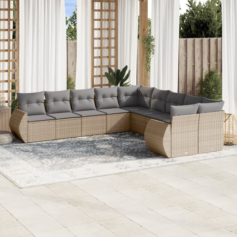 10-tlg. Garten-Sofagarnitur mit Kissen Beige Poly Rattan - kalb-Living.de