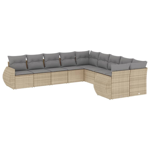 10-tlg. Garten-Sofagarnitur mit Kissen Beige Poly Rattan - kalb-Living.de