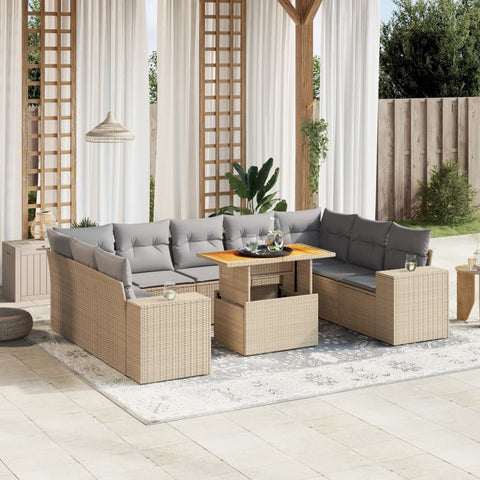 10-tlg. Garten-Sofagarnitur mit Kissen Beige Poly Rattan - kalb-Living.de
