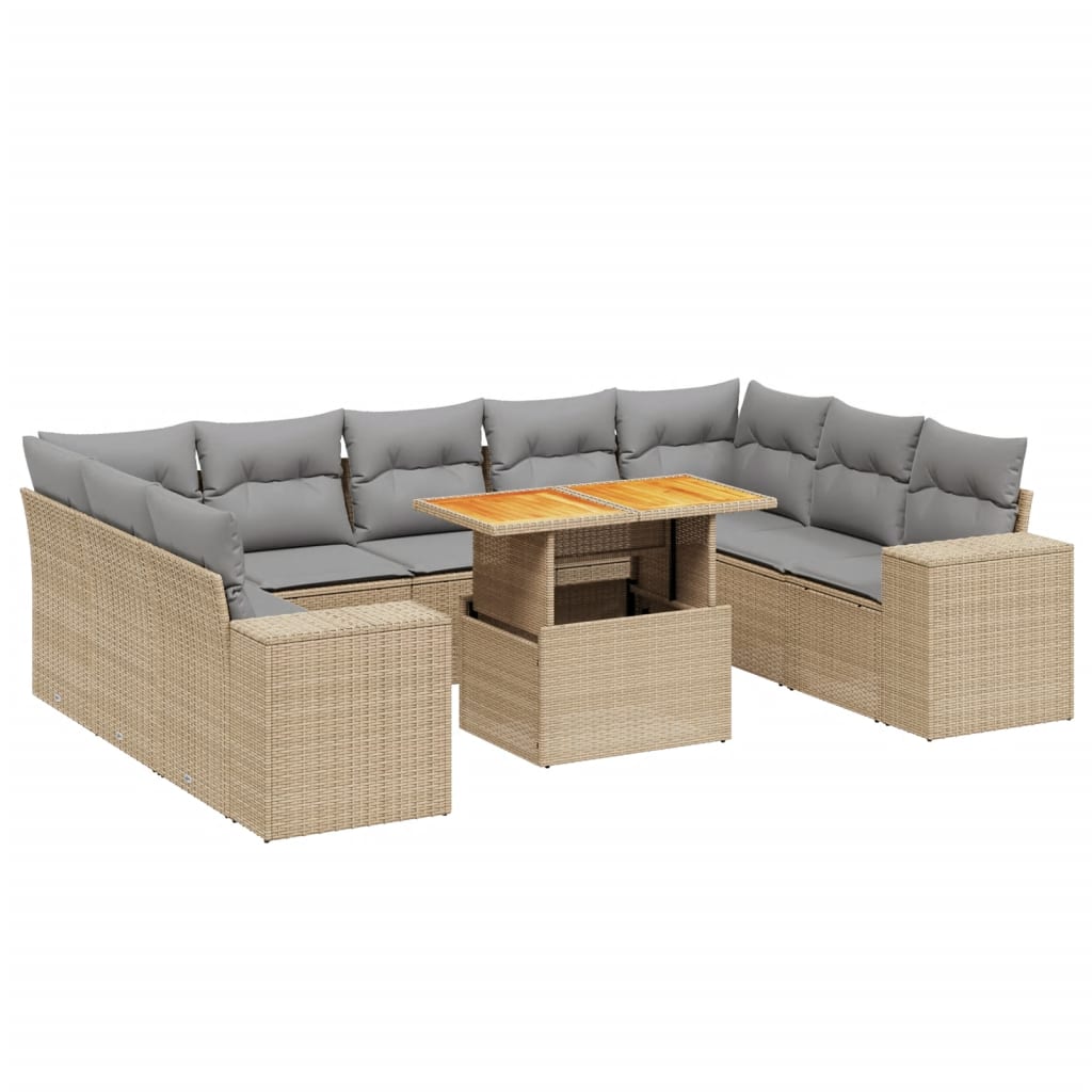 10-tlg. Garten-Sofagarnitur mit Kissen Beige Poly Rattan - kalb-Living.de