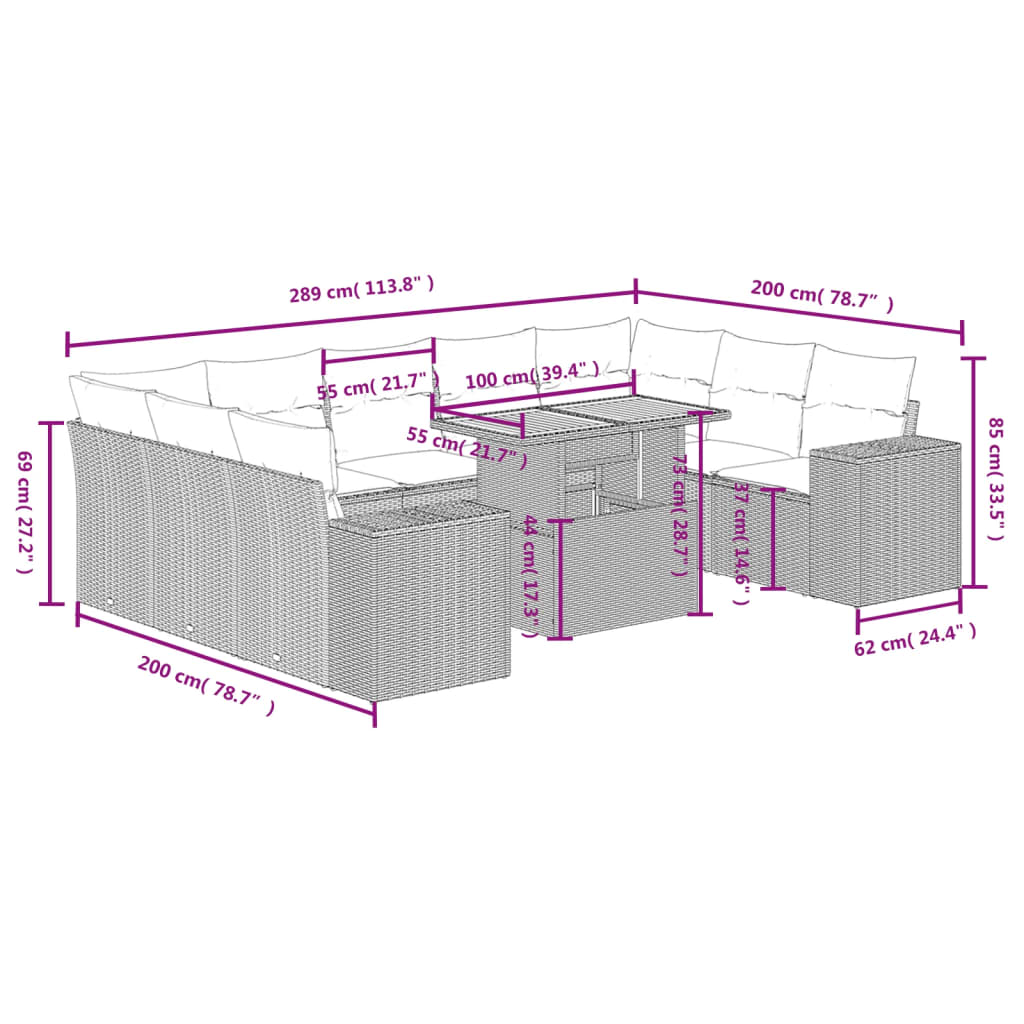 10-tlg. Garten-Sofagarnitur mit Kissen Beige Poly Rattan - kalb-Living.de