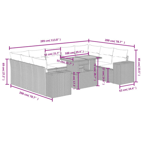 10-tlg. Garten-Sofagarnitur mit Kissen Beige Poly Rattan - kalb-Living.de