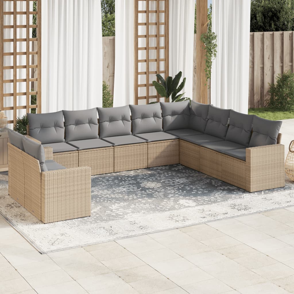 10-tlg. Garten-Sofagarnitur mit Kissen Beige Poly Rattan - kalb-Living.de