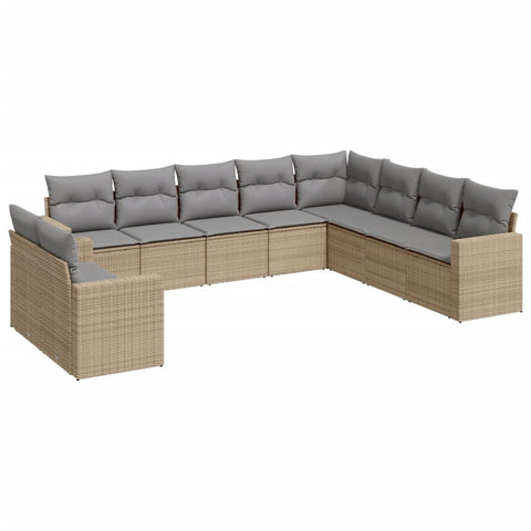 10-tlg. Garten-Sofagarnitur mit Kissen Beige Poly Rattan - kalb-Living.de