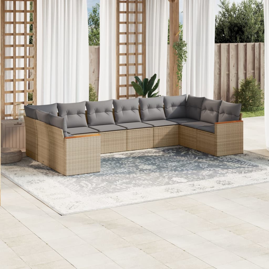 10-tlg. Garten-Sofagarnitur mit Kissen Beige Poly Rattan - kalb-Living.de