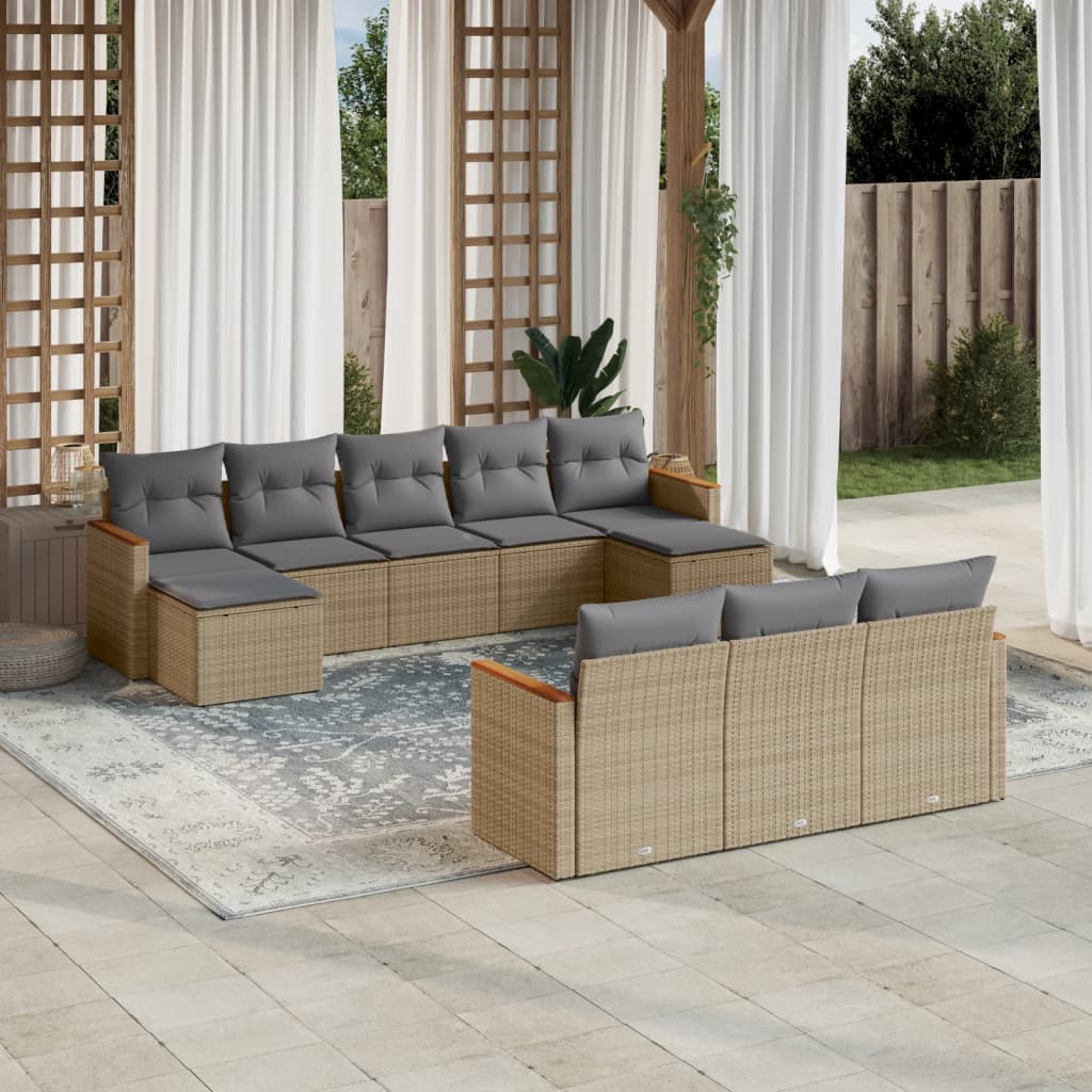 10-tlg. Garten-Sofagarnitur mit Kissen Beige Poly Rattan - kalb-Living.de