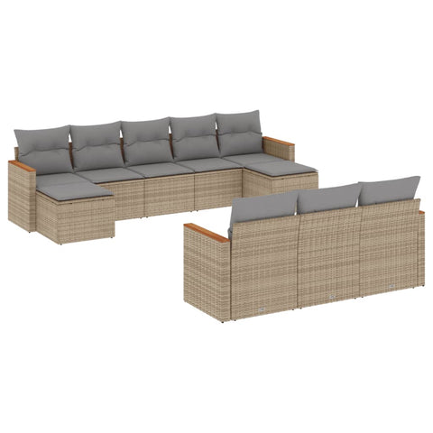 10-tlg. Garten-Sofagarnitur mit Kissen Beige Poly Rattan - kalb-Living.de