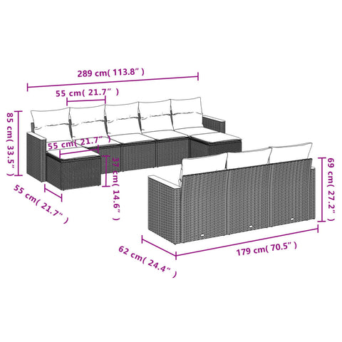 10-tlg. Garten-Sofagarnitur mit Kissen Beige Poly Rattan - kalb-Living.de