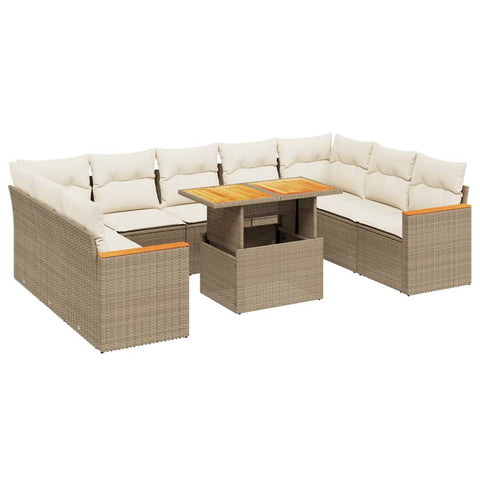 10-tlg. Garten-Sofagarnitur mit Kissen Beige Poly Rattan - kalb-Living.de