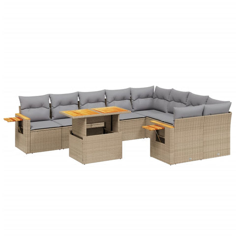 10-tlg. Garten-Sofagarnitur mit Kissen Beige Poly Rattan - kalb-Living.de