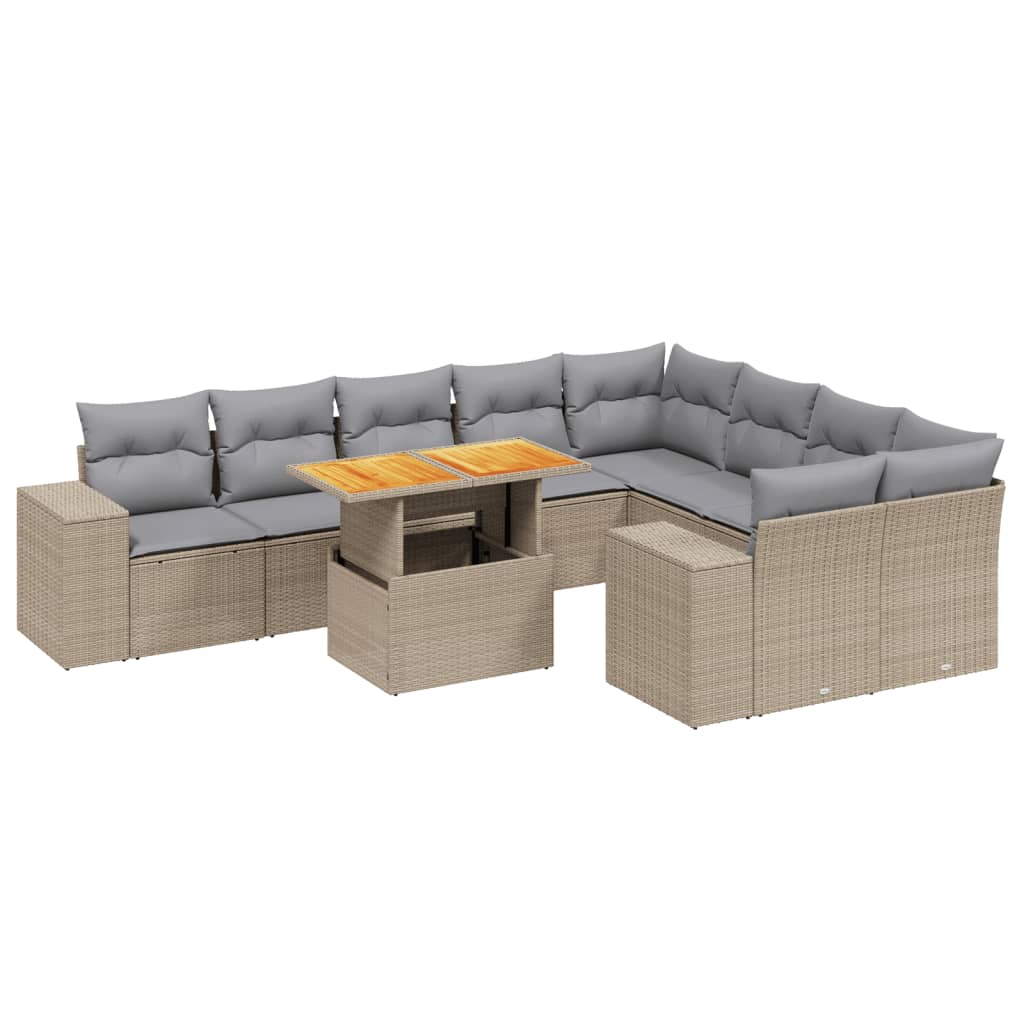 10-tlg. Garten-Sofagarnitur mit Kissen Beige Poly Rattan - kalb-Living.de