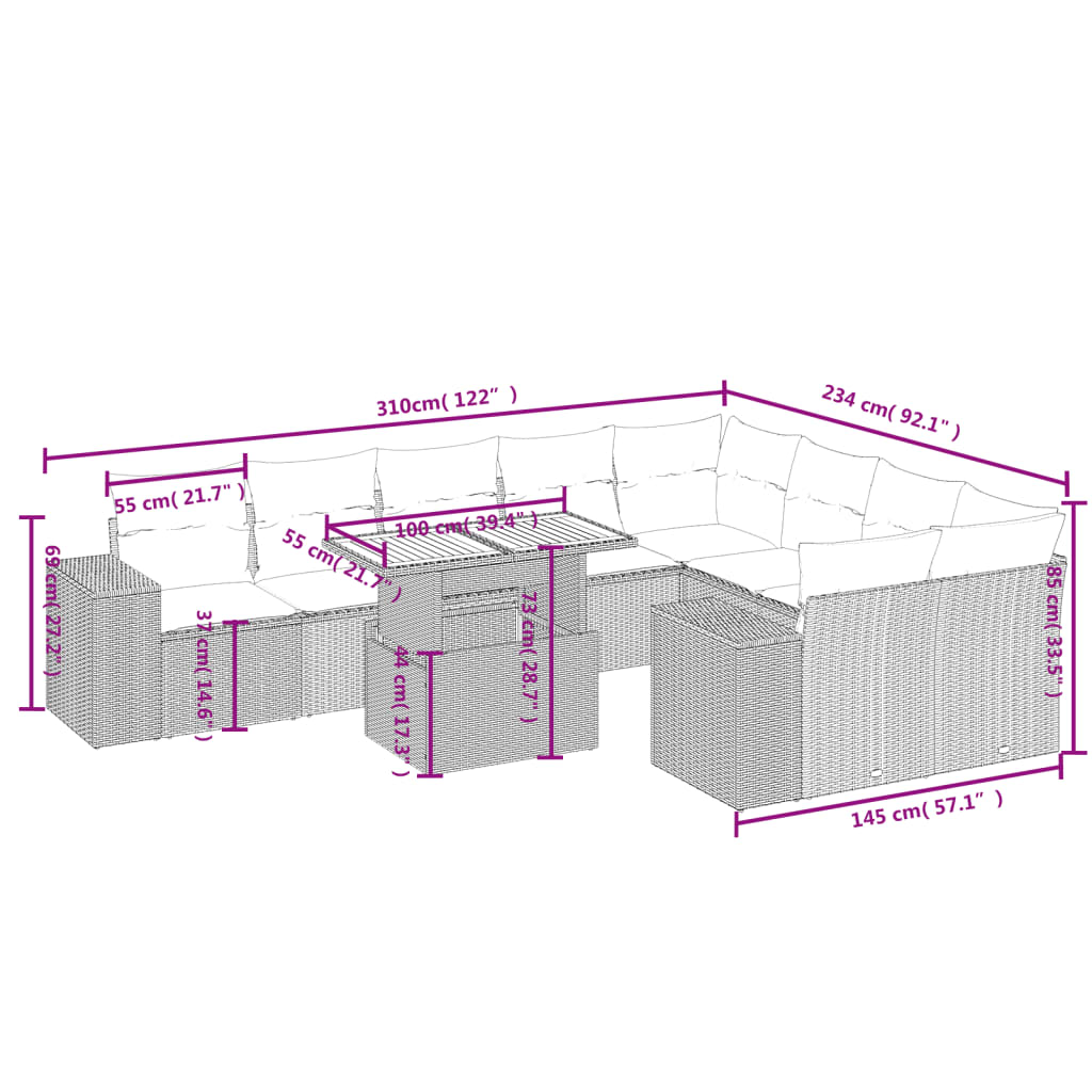 10-tlg. Garten-Sofagarnitur mit Kissen Beige Poly Rattan - kalb-Living.de