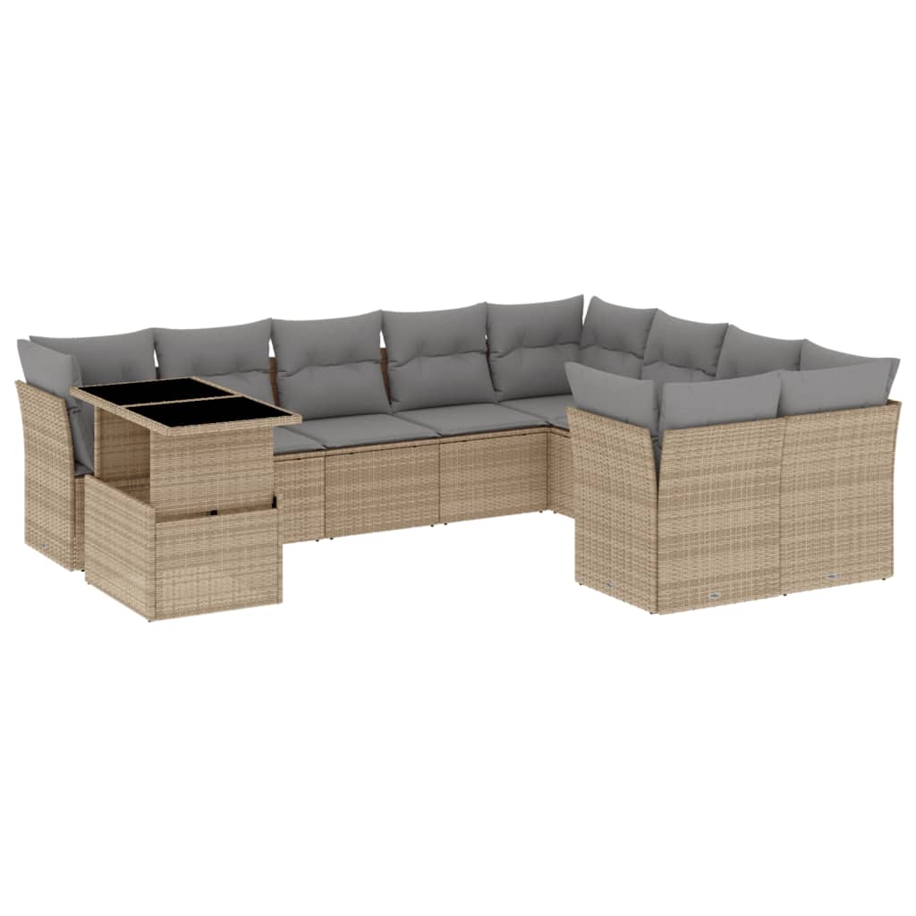 10-tlg. Garten-Sofagarnitur mit Kissen Beige Poly Rattan - kalb-Living.de
