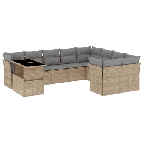 10-tlg. Garten-Sofagarnitur mit Kissen Beige Poly Rattan - kalb-Living.de