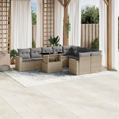 10-tlg. Garten-Sofagarnitur mit Kissen Beige Poly Rattan - kalb-Living.de