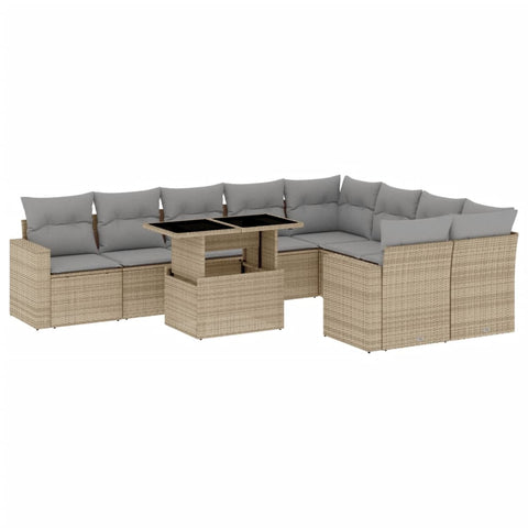 10-tlg. Garten-Sofagarnitur mit Kissen Beige Poly Rattan - kalb-Living.de