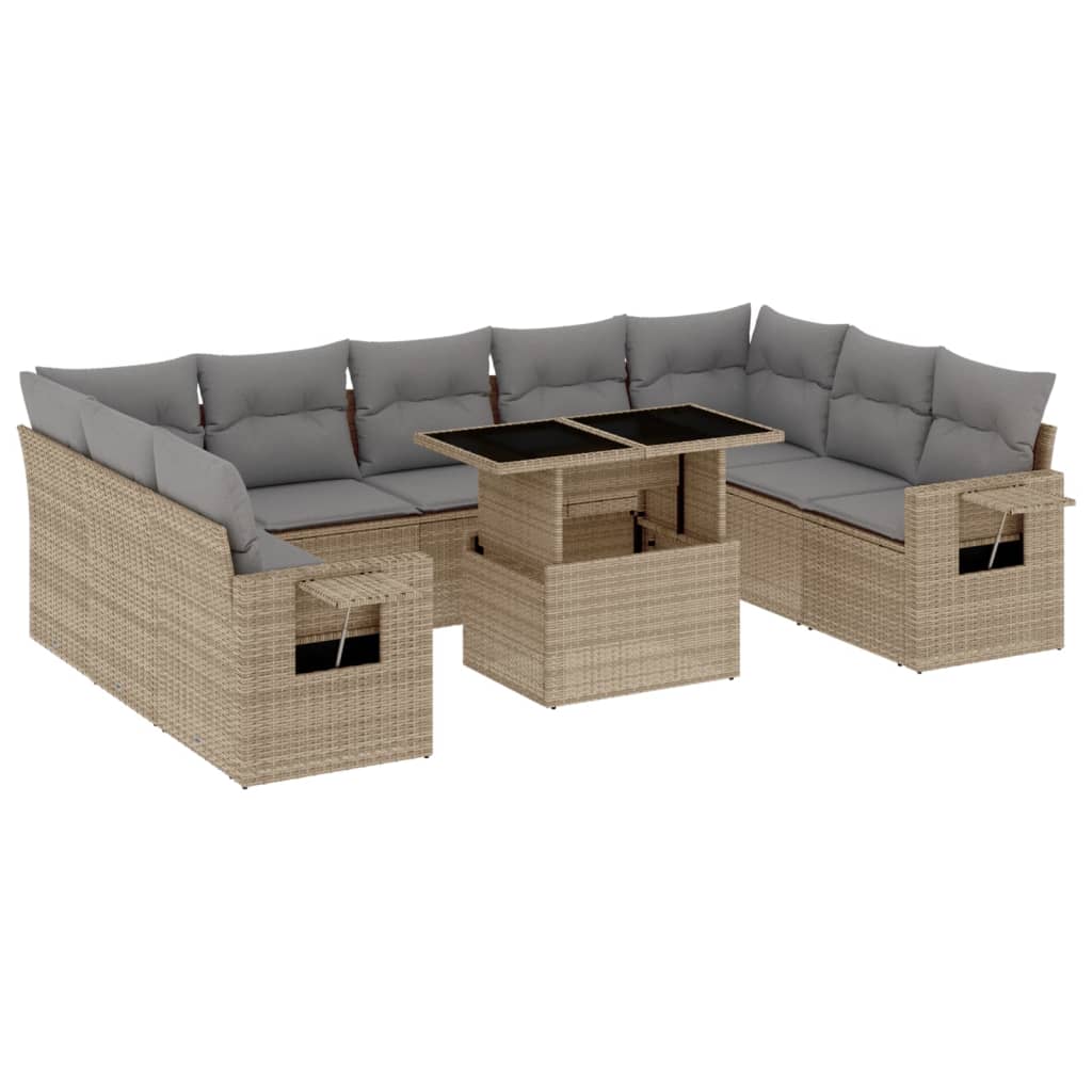10-tlg. Garten-Sofagarnitur mit Kissen Beige Poly Rattan - kalb-Living.de