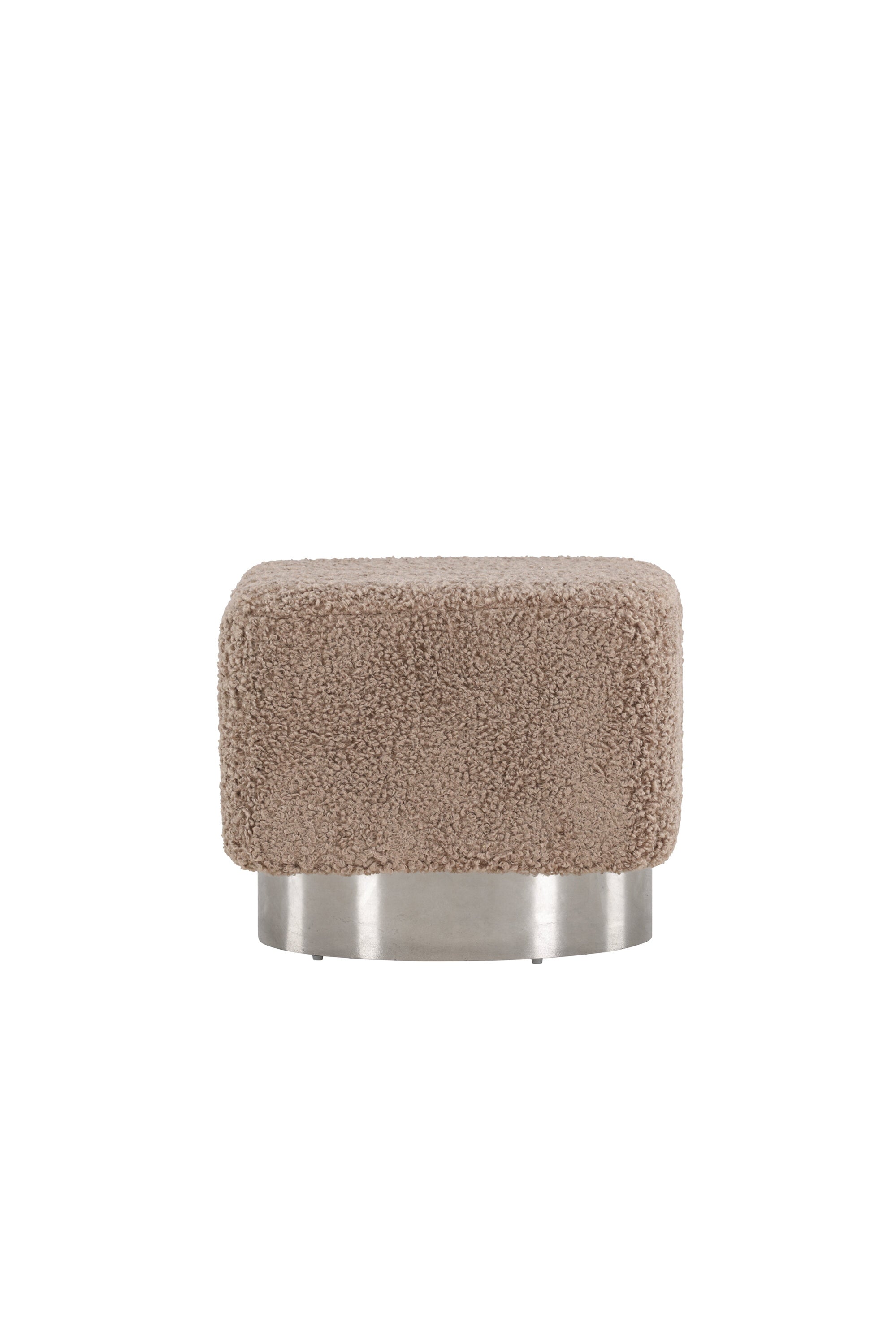 15110-011_10_os Newton Pouf Sitzpouf Silber,Braun 45 x 38 x 45 Schaum,Polyester Teddy,Stahl