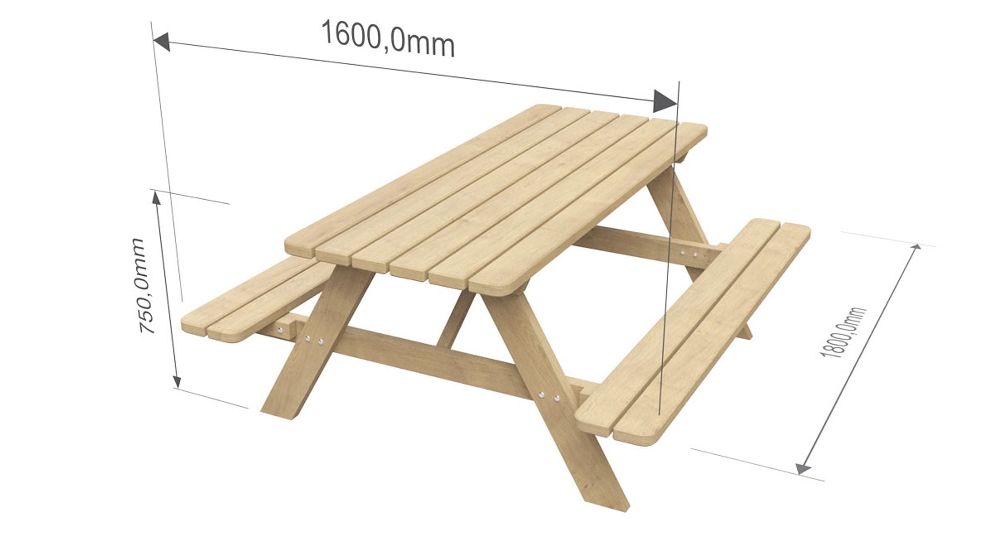 kalb | Picknicktisch Waldsee - 170 x 160 x 75 cm Gartenmöbel Festzeltgarnitur Bank Massiv Echtholz