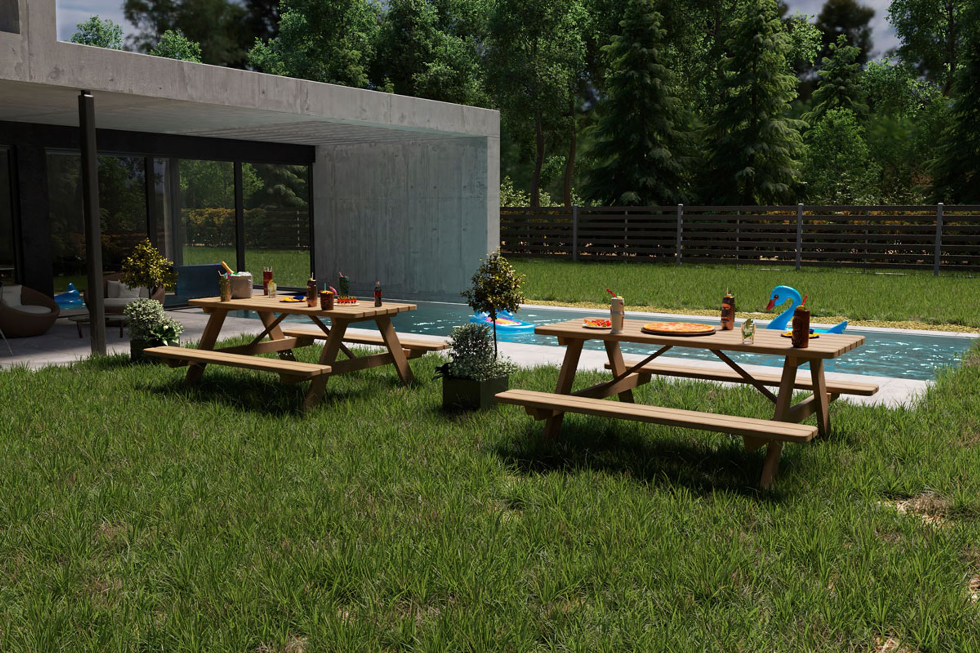 kalb | Picknicktisch Waldsee - 170 x 160 x 75 cm Gartenmöbel Festzeltgarnitur Bank Massiv Echtholz